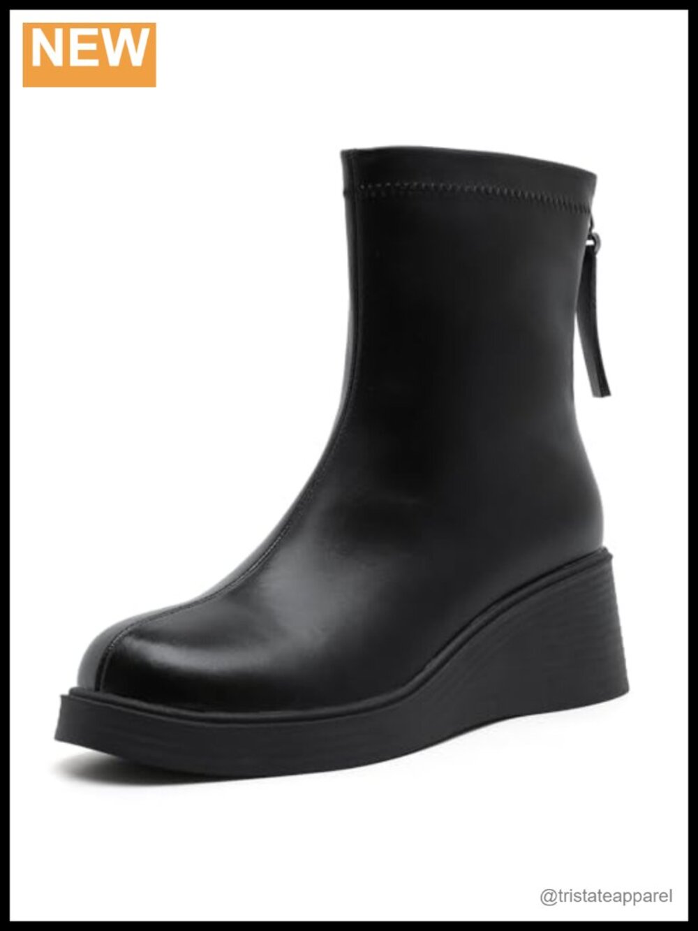 Women's Mid-Calf Slouchy Leather Boots with Zipper, Chunky Heel